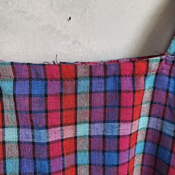 Vintage Squared Plaid Taffeta Pinafore Apron Style Dress 70s Handmade No Size - Picture 3 of 9